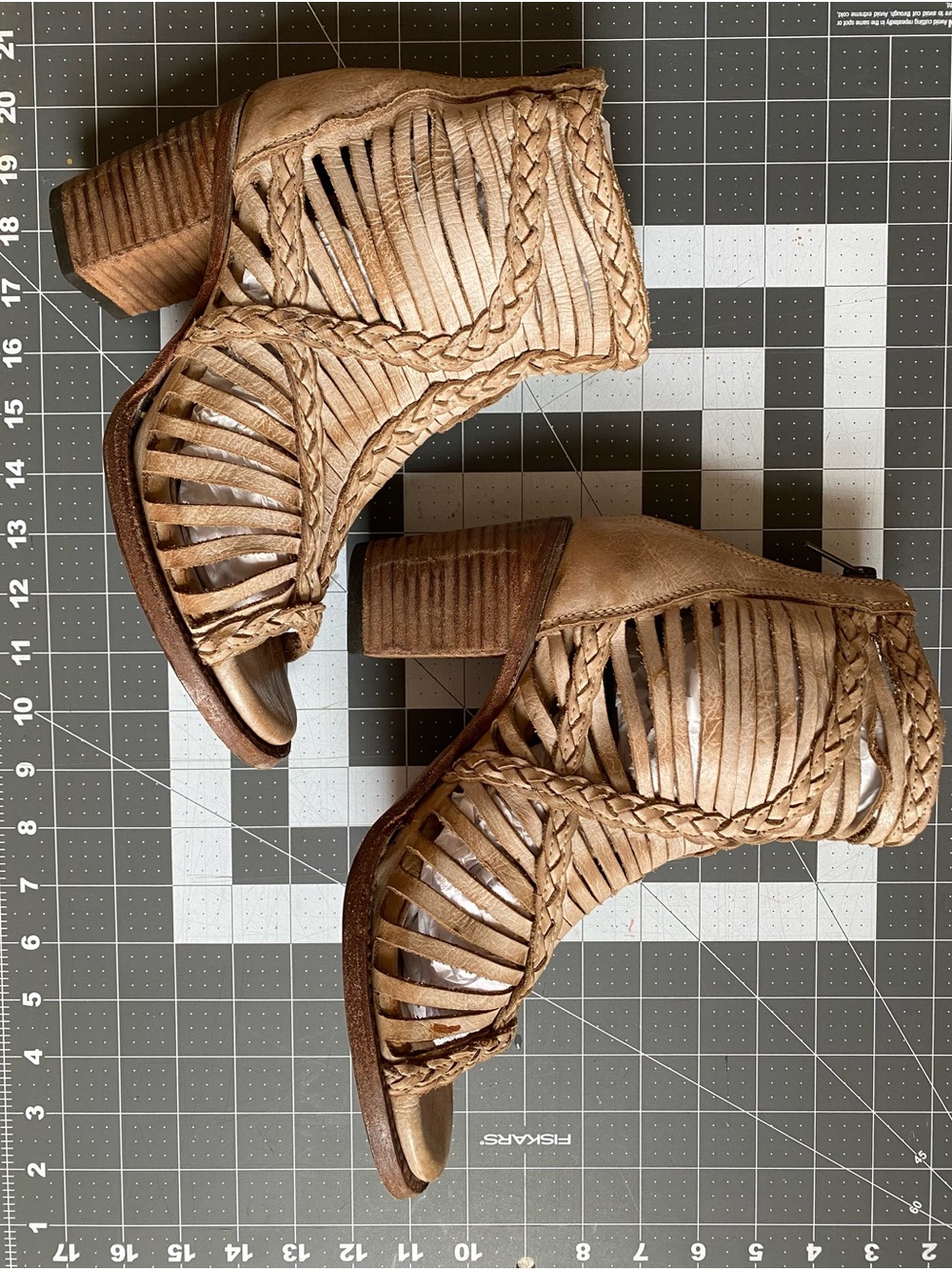 Freebird by Steven Cream Woven Leather Cutout Ankle Booties